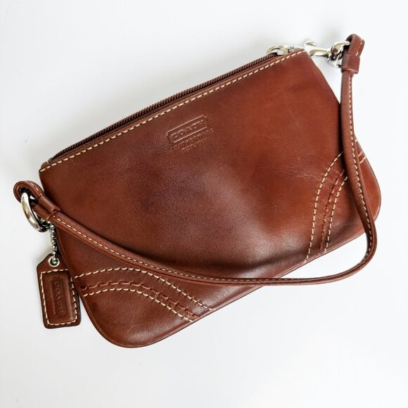 Vintage Coach Wristlet Bag Small Clutch with Zipper Brown Leather Retro - Picture 2 of 9